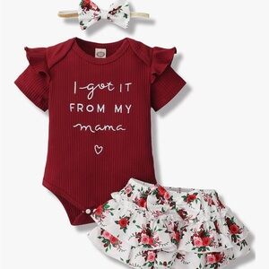 “I got it from my mama” outfit size 0-3 infant new